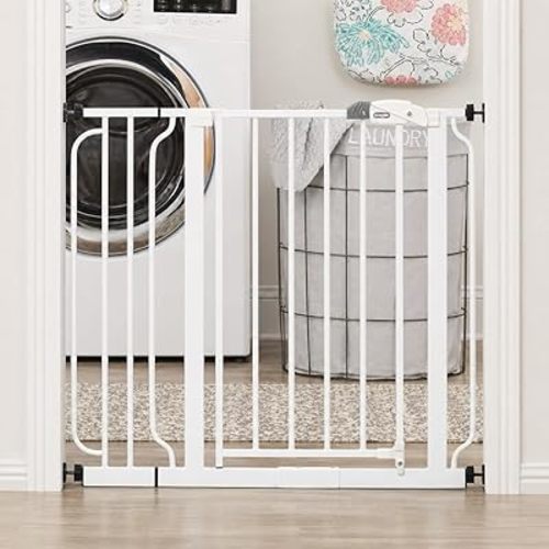 Regalo Safety 29-38.5" Baby Gate for Doorways & Bottom of Stairs, Pressure Mounted Baby Gate with Door for Babies, Toddlers & Pets, Tested & Safe for 30 Years, American Designed, American Owned, White