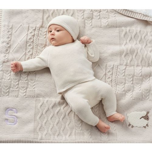 Sheep Patchwork Cable Heirloom Baby Blanket