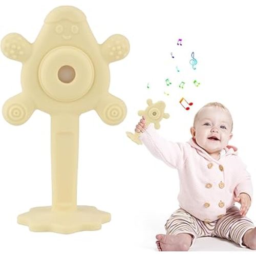 Chuya Baby Rattle Teether Yellow,Infant Chew Teething Toys Rattles for Babies 0-24 Months Newborn Sensory Exercise