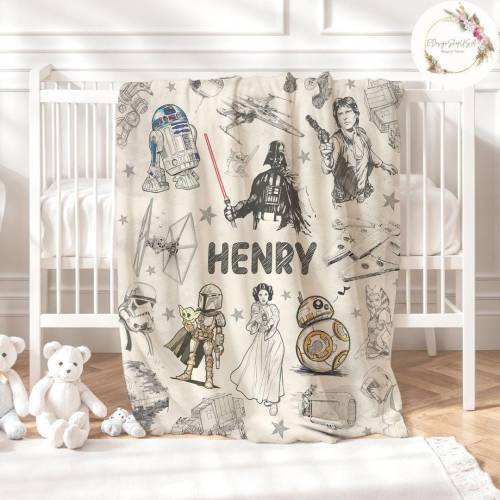 Personalized Disney Star Wars Blanket, Walt Disney World Disneyland Sketch Galaxy' Edge Star Wars Birthday Boy, May the Force be with You