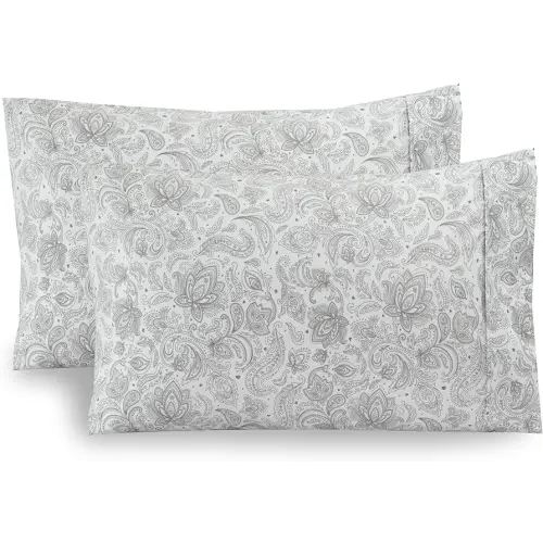 Elegant Comfort Ultra Soft Set of 2 Floral Print Pillowcases - 1500 Premium Hotel Quality Microfiber, Soft and Smooth Envelope Closure 2-Piece Pillow Covers - Standard/Queen, Paisley Gray