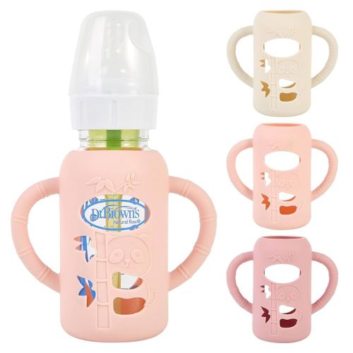 3 Pack Silicone Sleeves for Dr. Brown's Glass Baby Bottles, Anti Breakage Baby Bottle Holder with Handles for Baby Girls, Compatible with Dr. Brown's Glass Baby Bottle, 4 oz/120 mL