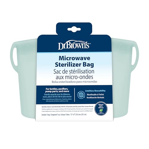 Dr. Brown's Microwave Steam Sterilizer Bag for Baby Bottles, Breast Pump Parts & Other Toddler Accessories, 100% Silicone, Reusable Sterilizing Bag