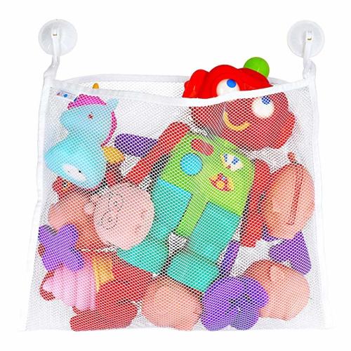 Bath Toy Organizer – Includes Suction Cup Hooks + Adhesive Hooks + Tub Toy Mesh Bag