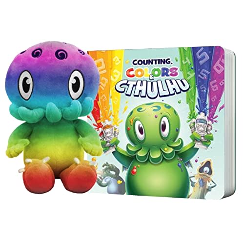 C is for Cthulhu Counting, Colors & Cthulhu Board Book & Rainbow Plush Bundle (Baby Plush, 6 inches)