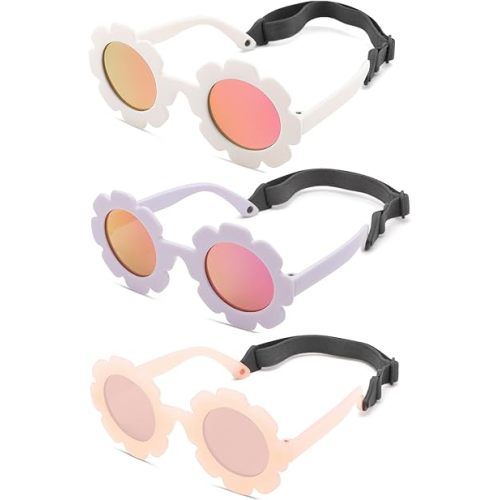 Hycredi Flexible Bendable Flower Baby Polarized Sunglasses with Strap for Newborn Infant Girls Age 0-24 Months