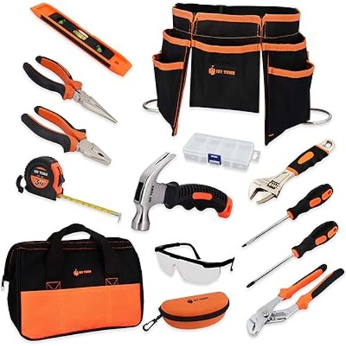 JoyTown Kids Real Tool Set - Junior Steel Forged Tool Kit for Children with Real Hand Tools, Kids Tool Belt, Portable Tool Bag, Perfect Learning Tools for Home DIY (Orange & Black)