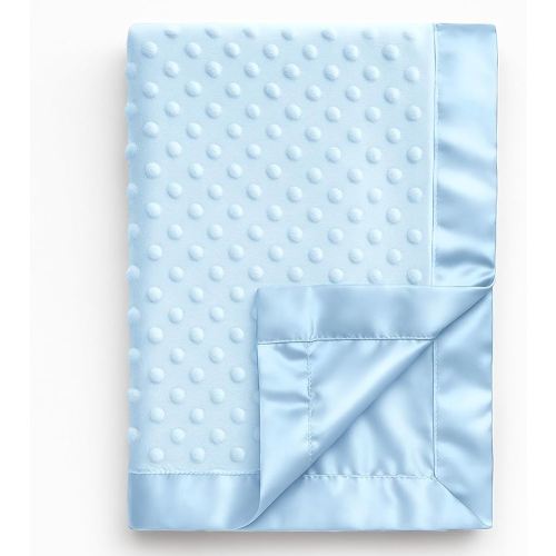 Pro Goleem Baby Soft Minky Dot Blanket with Silky Satin Backing Baby Gifts for Girls and Boys (Blue, 30’’ x 40’’)