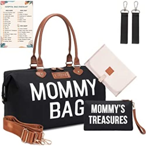 DOFASAYI Mommy Bag for Hospital - Large Capacity Waterproof Diaper Bag Tote for Mom Travel, Hospital Bag for Labor and Delivery with Changing Pad, Pouches, Straps, Stroller Hook, Black
