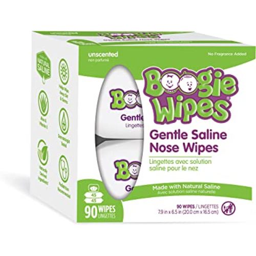 Boogie Wipes Natural Saline Nose Wipes for Kids and Babies, Unscented, 90-Count
