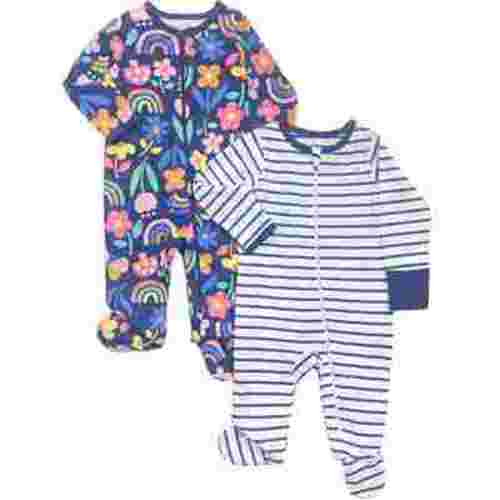 Wonder Nation Baby Gender Neutral Zip Front Footed Sleep N Play Pajamas, 2-Pack, Sizes Preemie-6/9 Months