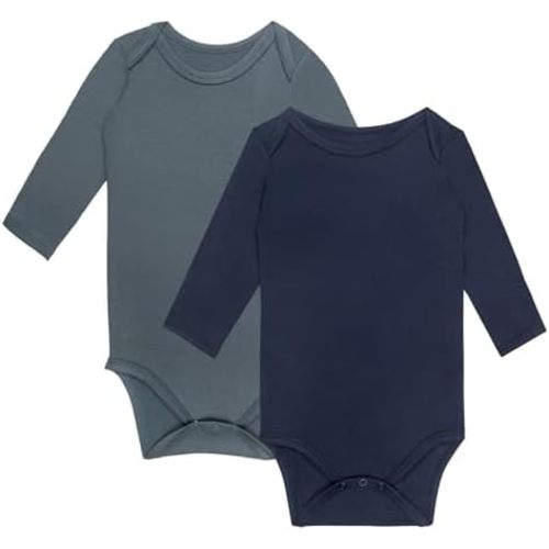 GUISBY Unisex Baby Rayon of Bamboo Snap Bodysuits, Long Sleeve with Mittens Cuffs Bodysuit 2-Packs