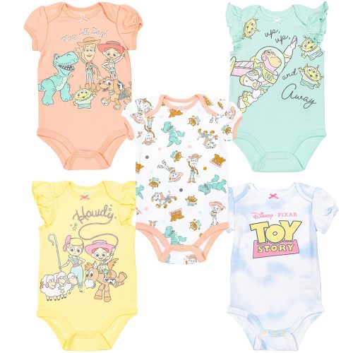 Disney Classics The Aristocats Lion King Winnie the Pooh Pixar Toy Story Baby Girls 5 Pack Bodysuits Newborn to Infant