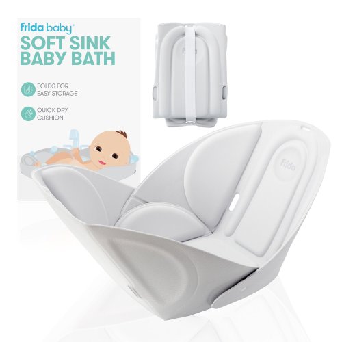 Frida Baby Soft Sink Baby Bath Tub with Head Support for Newborn, Quick Drying and Easy to Clean, White