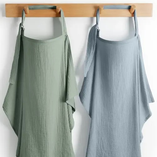 Comfy Cubs Muslin Nursing Cover Pack of 2-100% Cotton Muslin Breastfeeding Cover for Moms, Soft & Breathable Baby Nursing Scarf, Adjustable Neck Strap - Privacy Coverage - Fern and Pacific Blue