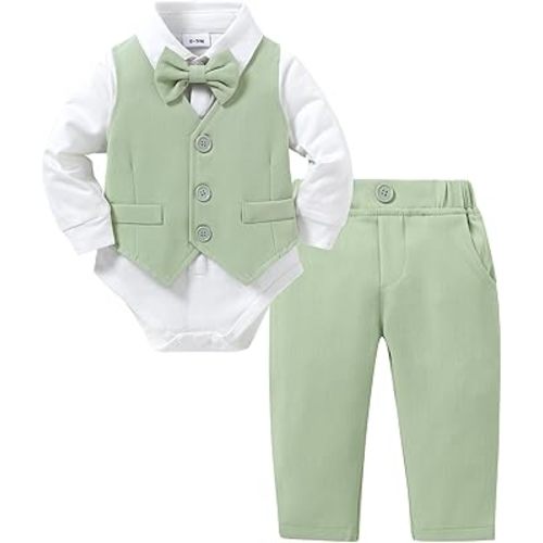 YALLET Baby Boy Clothes Suit 0-18 Months Infant Boy Gentleman Outfits, Dress Shirt+Bowtie+Vest+Pants Set Wedding Party Suits
