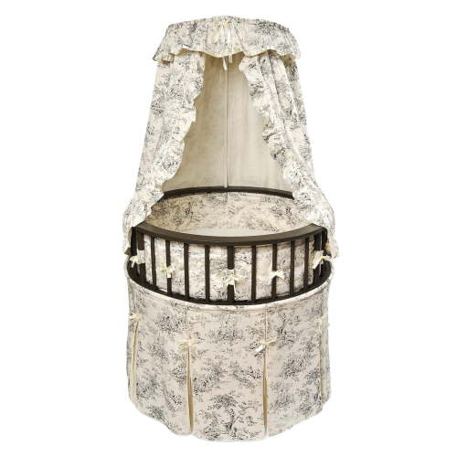 Badger Basket Elegance Round Baby Bassinet with Canopy - Black/Ecru