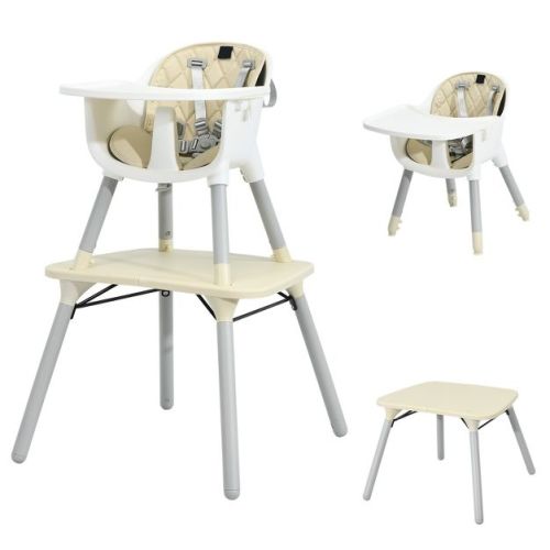 Infans 5-in-1 High Chair, Convertible Highchair for Babies and Toddlers/Kids Chair Table Set/Infant Feeding Chair w/Safety Harness, Beige