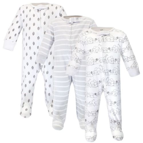 Touched By Nature Baby Organic Cotton Zipper Sleep And Play 3pk, Safari, 0-3 Months