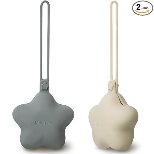 Moonkie Silicone Pacifier Holder Case, Cute Portable Pacifier Storage Case, 2 Pack