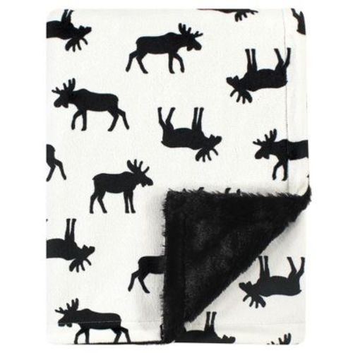 Hudson Baby Infant Boy Plush Blanket With Furry Binding And Back, Moose, One Size