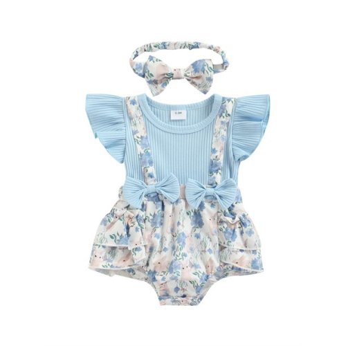 Cathery Baby Girl Easter Outfit Newborn Bunny Dress Floral Romper Ruffle Onesie Suspender Shorts Jumpsuit Cute Clothes