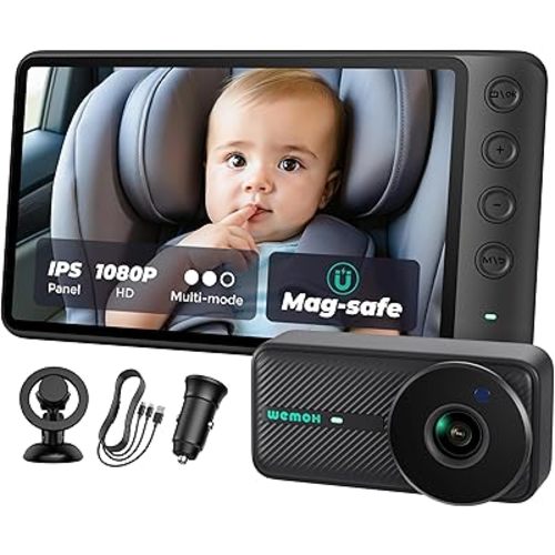 NO.1 Magnetic Baby Car Camera, 5'' 1080P IPS Magnetic Mount Monitor, Auto Night Vision, 360° Rotation Car Camera for Baby with Split & Zoom Mode, USB-Powered Baby Monitor for Rear Facing