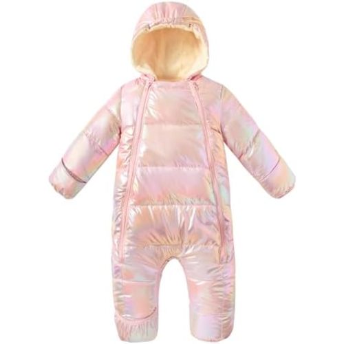 uideazone Baby Girls Snowsuit Infant Warm Hooded Jumpsuit Newborn Winter One-Piece Puffer Coat Toddler Clothes 3-24M
