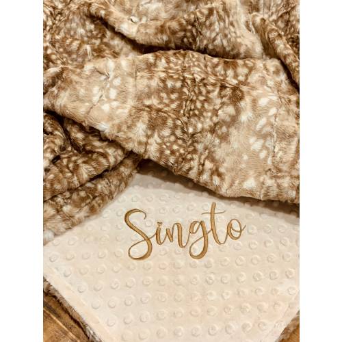 Personalized Baby Blanket, Monogram Deer Fawn Baby Blanket, Brown Fawn Newborn Baby Shower gift, Deer Print Baby Blanket, Neutral Blanket