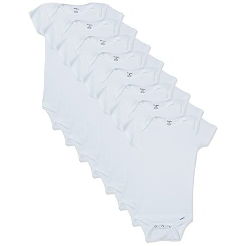 Gerber Short Sleeve Solid Onesies Bodysuits (8 Pack) - White, 0-3 M