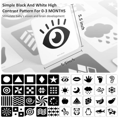 beiens High Contrast Baby Flashcards, Newborn Brain Development Toys, Visual Stimulation Learning Activity Cards, Black and White Baby Toy, 20 PCs 40 Pages 5.5'' x 5.5'' Educational Easter Infant Gift