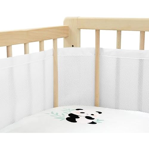 Upgraded Breathable Mesh Crib Liner, More Straps for Fixing Crib Mesh Line, Covers 4 or 3 Sides Baby Bed, 3mm Breathable Mesh Ensures Easy Breathing, Protects Legs and Arms from Getting Caught