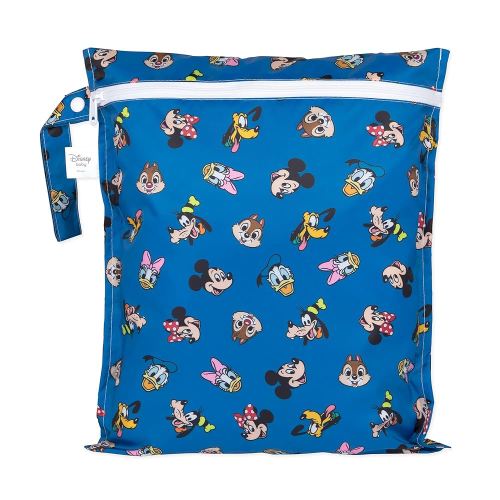 Bumkins Disney Waterproof Wet Bag for Baby, Travel, Swim Suit, Cloth Diapers, Pump Parts, Pool, Beach, Gym Clothes, Toiletry, Hook to Stroller, Daycare, Zipper Reusable Wetdry, Mickey and Friends Blue