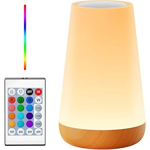 Auxmir Veilleuse LED pour chambre d'enfant et bébé avec capteur tactile et télécommande, lampe tactile rechargeable par USB avec 13 couleurs changeantes et intensité variable, lampe de chevet pour