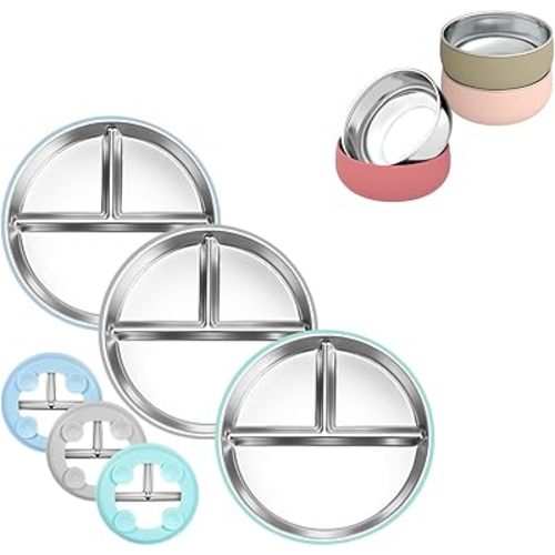 Bella's Friends Stainless Steel Kids Plates and Bowls Set | 4.3" Bowl,Unbreakable, Dishwasher Safe & Non-Slip for Babies Toddler Plate