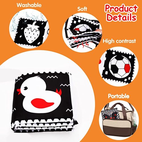 Black and White High Contrast Baby Toys 0-6 6-12 Months Soft Book for Newborn Brain Development Tummy Time Toys Infant Sensory Crinkle Toys 0-3 3-6 Month Montessori Learning Activities for Babies - 1 PCS