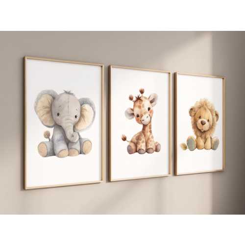 Watercolor Plush Animal Prints, Gender Neutral Prints, Safari Animal Nursery Prints, Gender Neutral Nursery Wall Art, Safari Nursery Decor