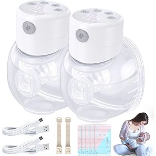 Hands Free Breast Pump S12, Double Wearable Breast Pump, Electric 3 Modes & 12 Levels,24mm Double-Sealed Flange,Smart Display,Low Noise for Comfortable Breastfeeding (2PACK)