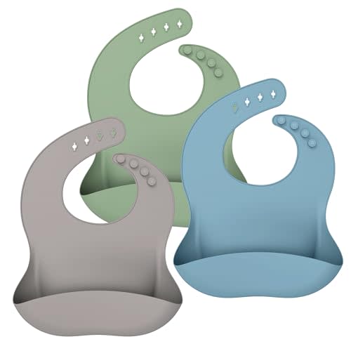 Cuddle Campus Set of 3 Silicone Bibs for Babies & Toddlers,Soft Adjustable Bibs with Pocket Food Catcher for Baby Girl,Boy