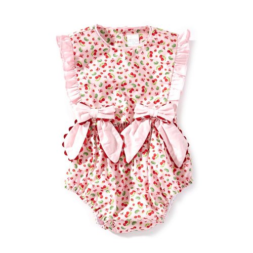 Edgehill Collection Baby Girls Newborn-24 Months Sleeveless Cherry Print Side Bow Bubble Romper