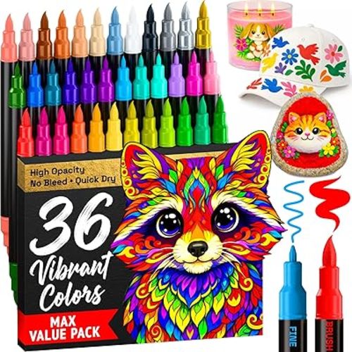 ARTISTRO 36 Acrylic Paint Markers - Paint Pens for Drawing - For Fabric, Rock, Glass, Wood, Molds - Arts & Crafts Gift for Adults, Teens, Kids, Classroom Must Haves & School Supplies