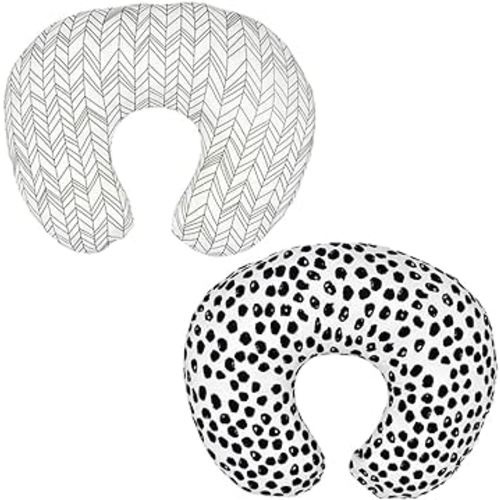 Nursing Pillow Covers for Breastfeeding Pillow, 2 Pack Soft and Stretchy Breastfeeding Pillow Covers for Breastfeeding Mom, Cozy Nursing Slipcover for Boys and Girls (Geometry &Leopard)