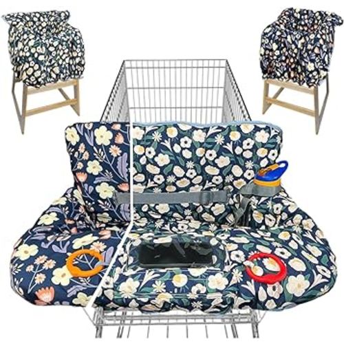Shopping Cart Cover for Baby Grocery Cart Cover for Baby boy and Baby Girl, High Chair Cover for Baby and Toddler, Baby Registry Gift - Waterproof - Extra Large - Cotton - Double Sided (Green)