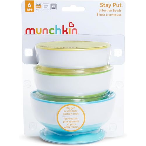 Munchkin® Stay Put™ Suction Bowls for Babies and Toddlers, 3 Pack, Blue/Green/Yellow - 3pc Bowls, Yellow