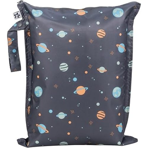 Tiny Twinkle Mess Proof Wet Bags | 1-Pack Reusable Waterproof Wet Bags for Swimsuits | Baby Clothes | Travel & Diaper Bag (Space)