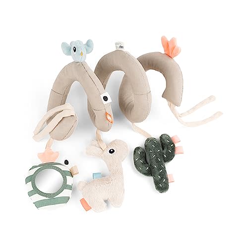 Done by Deer Lalee Sand Activity Spiral Baby Toy - Sensory Cactus, Mirror, and Crinkle Sound for Cots, Car Seats, Strollers, and Prams - Perfect Travel Companion