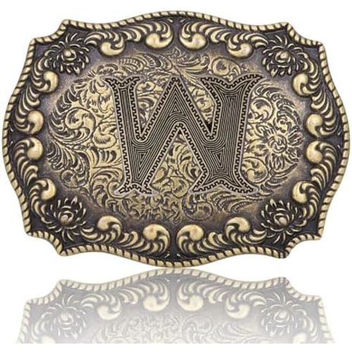 Btilasif Belt Buckles Men Western Cowboy Initial Letters ABCDJMR Mens Texas Rodeo Belt Buckle for Boys Girls