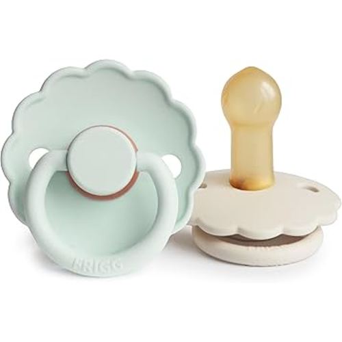 FRIGG Daisy Natural Rubber Baby Pacifier | Made in Denmark | BPA-Free (Seafoam/Cream, 6-18 Months) 2-Pack
