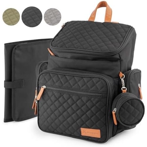 Large Diaper Backpack, for Baby, 15 pockets, unisex, modern, stylish, newborn essentials, baby gear, travel backpack, and washable Black