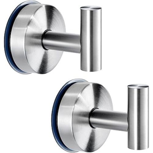 JOMOLA Suction Cup Hooks for Shower Wall Stainless Steel Vacuum Shower Hooks Heavy Duty Bathroom Suction Towel Holder for Inside Shower Coat Hooks Wall Hanger for Door Glass Kitchen Brushed 2Pcs